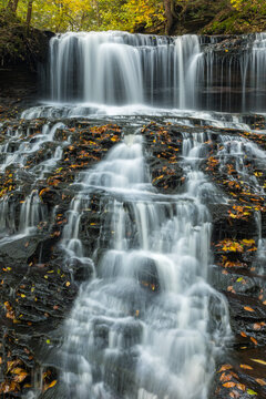 Scenic view of waterfall in Pennsylvania's Ricketts Glen State Park