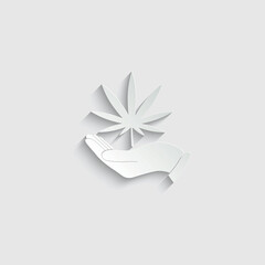 paper hand holding medical marijuana or cannabis leaf icon