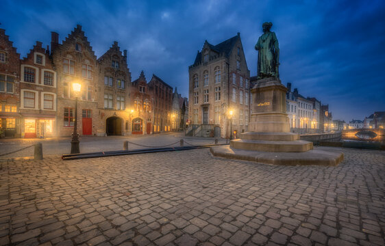 View of Jan Van Eyck Square at dusk