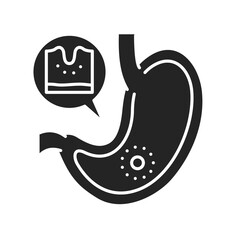 Stomach disease gastritis glyph black icon. Gastric inflammation. Human organ concept. Sign for web page, mobile app, button, logo.