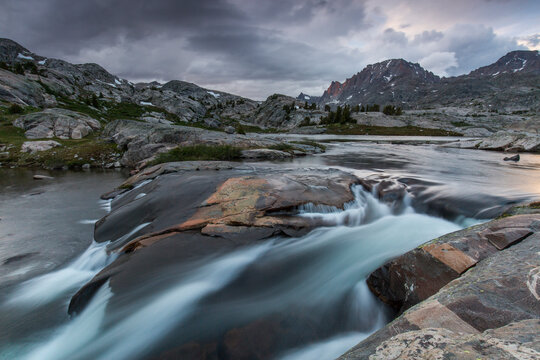 Waterfalls of Pot Lake in the Titcomb Basin
