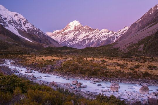 Scenic view of Mount Cook and Hooker valley