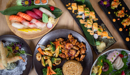japanese and thai food on a plate