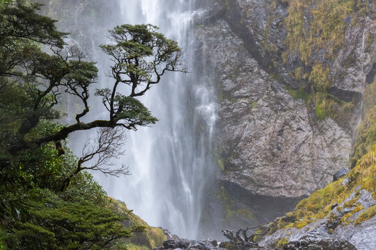 View of Devils Punchbowl Waterfall at Arthur's Pass
