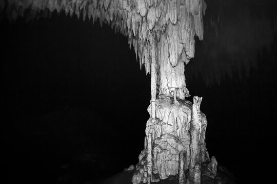 View of stalactite and stalagmite in sea