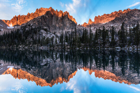 View of mountains reflecting in Barron Lake