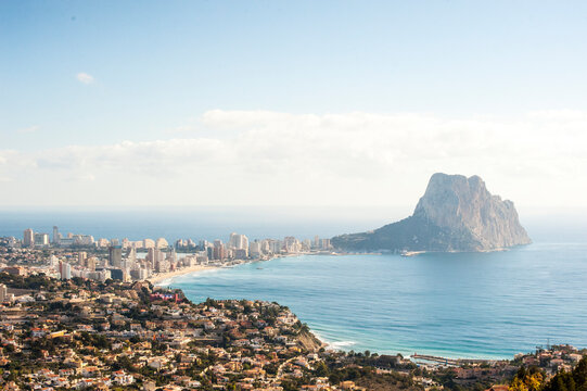 High angle view of city with Penyal d'Ifac on Mediterranean&not;&uml;&sbquo;&Auml;&dagger;coastline