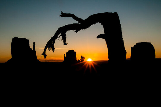 View of monument valley during sunrise