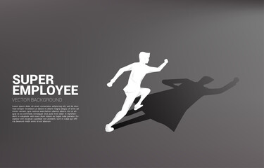 Fototapeta na wymiar Silhouette of businessman running and his shadow of superhero.concept of empower potential and human resource management