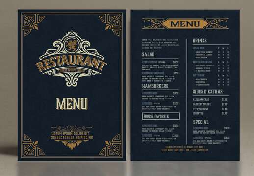 Restaurant Menu Layout with Ornamental Elements 