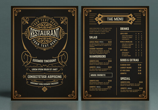 Restaurant Menu Layout with Ornamental Elements 