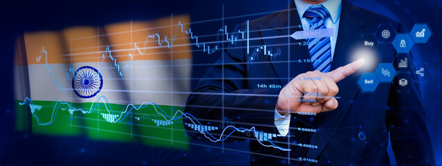 Businessman touching data analytics process system with KPI financial charts, dashboard of stock...