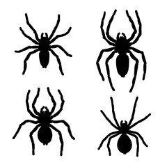 Spider silhouettes isolated on white background