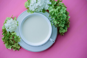 Obraz na płótnie Canvas Cup of milk with flowers