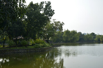 Ninoy Aquino parks and wildlife water lagoon in Quezon City, Philippines