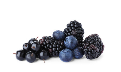 Mix of different fresh berries isolated on white