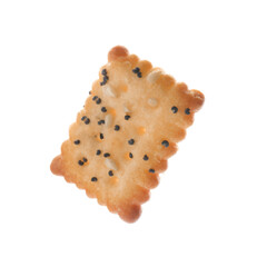 Delicious crispy cracker with poppy and sesame seeds isolated on white