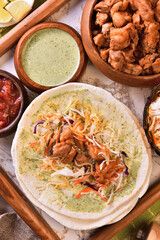 Traditional Mexican food, burritos with meat and cheese