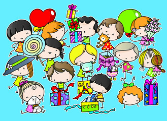 Obraz na płótnie Canvas vector cartoon Many children receive gifts