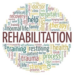 Rehabilitation vector illustration word cloud isolated on a white background.