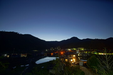 landscape of a small town  at night in rural of Japan, Hongo. 