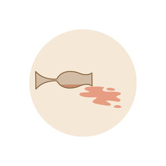 Vector icon with an overturned glass in a flat style. A drink spilled from a glass on a colored circle. For designing web pages, banners, etc.