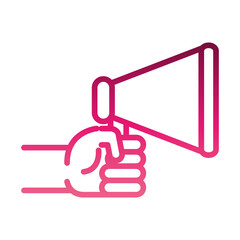 feminism movement icon, hand with advertising megaphone female rights gradient style