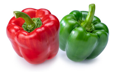 Sweet Bell pepper isolated on white background. Red and Green Sweet pepper isolated on a white background With clipping path. 