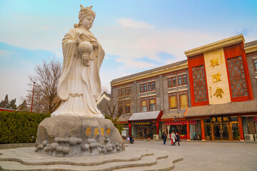 Mazu - a Chinese sea goddess, the statue situated on the side of Tianhou Temple at Guwenhua Jie street. in Tianjin, China