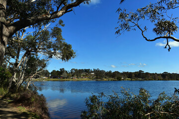 Fototapeta na wymiar A view of Wentworth Falls Lake in the Blue Mountains west of Sydney, Australia