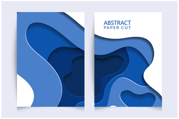 Abstract ocean blue paper cut style background for the web