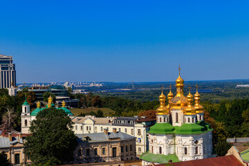 Fototapeta na wymiar View of Church of All Saints in Kiev Pechersk Lavra (Kiev Monastery of the Caves) in Ukraine. Kiev cityscape