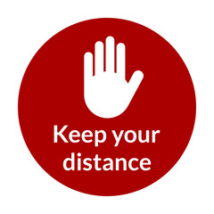 Round Keep Your Distance Floor Marking Sign with Stop Palm Hand Icon. Vector Image.