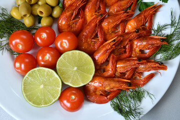 Cooked shrimp with fresh herbs
