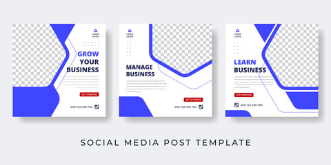 social media post template for corporate, business, fashion, management, college. Editable minimal square banner. Vector illustration with photo collage space.