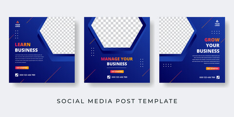 social media post template for corporate, business, management, college, gym, fitness. Editable minimal square banner. Vector illustration with photo collage space.