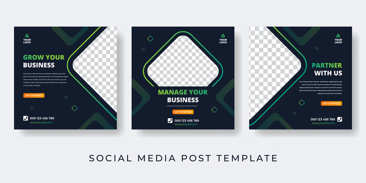 social media post template for corporate, business, management, college, gym, fitness. Editable minimal square banner. Vector illustration with photo collage space.