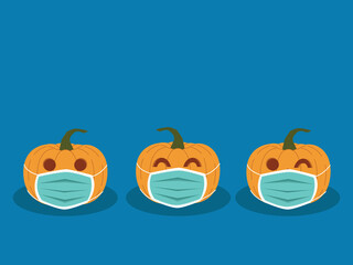 Halloween pumpkin in anti-virus mask. Halloween day
