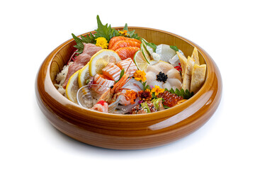 Sashimi platter on white background