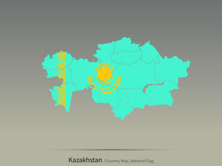 Kazakhstan flag and map. Central asian countries flag isolated on map.