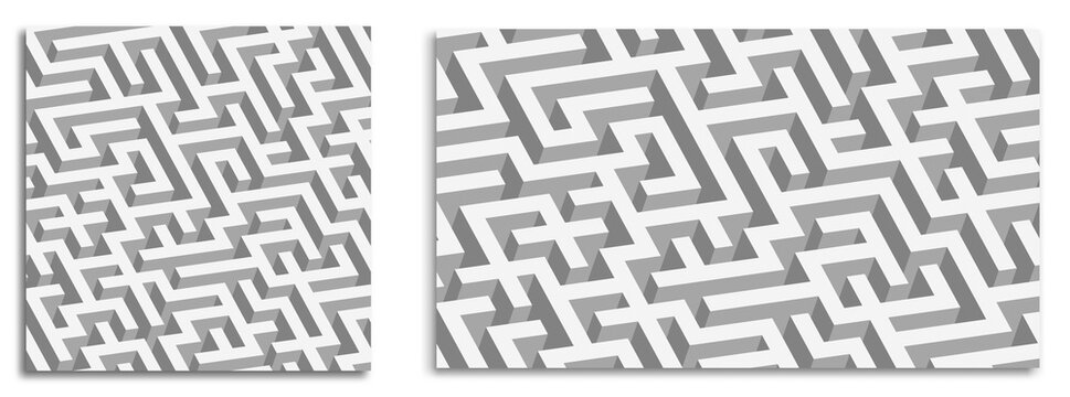 square and rectangular background with bright 3D maze for desktop screensaver, poster or banner. Way out of a difficult crisis situation. Vector