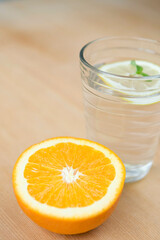 slice of orange and water