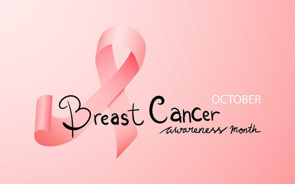 Banner Template for Breast cancer awareness month with Realistic pink ribbon on  white pink gradient background. Symbol of world breast cancer awareness month in october. Vector illustration.
