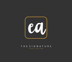 E A EA Initial letter handwriting and signature logo. A concept handwriting initial logo with template element.