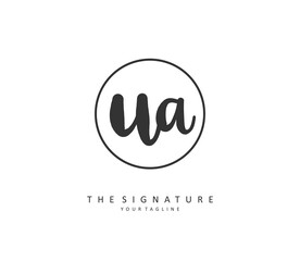 U A UA Initial letter handwriting and signature logo. A concept handwriting initial logo with template element.