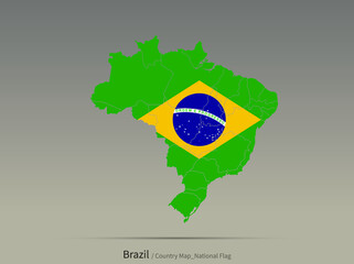 Brazil flag and map. South America countries flag isolated on map.

