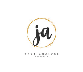 J A JA Initial letter handwriting and signature logo. A concept handwriting initial logo with template element.