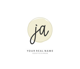 J A JA Initial letter handwriting and signature logo. A concept handwriting initial logo with template element.