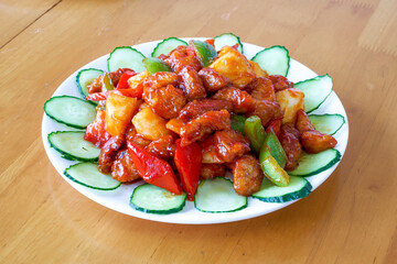 Traditional Cantonese Chinese food, sweet and sour pork, sweet and sour pork