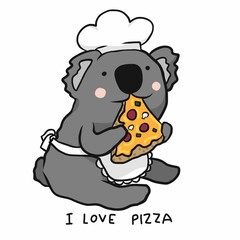 Koala chef eat pizza, I love pizza cartoon vector illustration